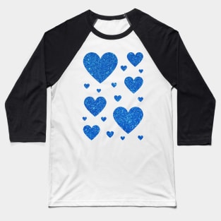 Royal Blue Faux Glitter Hearts Baseball T-Shirt